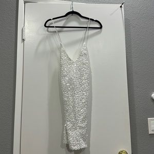 Lulu’s Force of Fashion White Backless Sequin Mini Dress